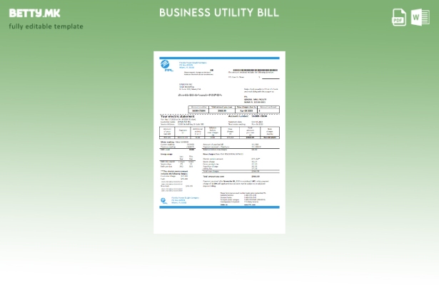 Модерен стил на Флорида Power & Light Company (FPL) шаблон за деловна сметка за 